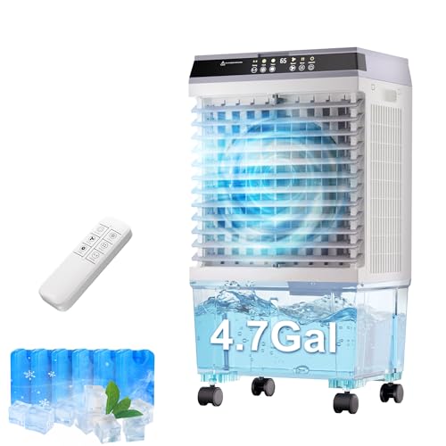 Image of AKIRES 1500CFM Swamp Cooler,Evaporative Air Cooler with 4.7 Gal Water Tank,6 Ice Packs,Evaporative Cooler with 12H Timer,120Oscillation, Windowless Portable Air Conditioners for Indoor,Outdoor