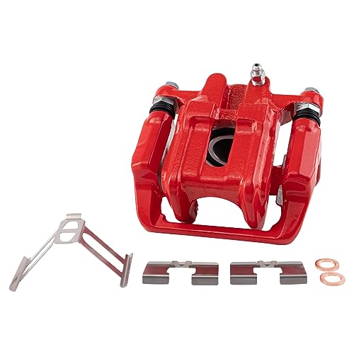 Image of TRQ Rear Brake Caliper Set Painted Red Brackets Compatible with 2001-2003 Acura CL 1999-2008 TL 2003-2011 Honda Element