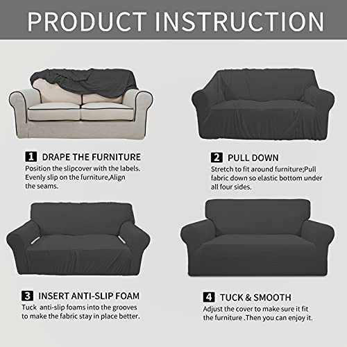 Image of Easy-Going Stretch Oversized Loveseat Slipcover 1-Piece Sofa Cover Furniture Protector Couch Soft with Elastic Bottom for Kids Polyester Spandex Jacquard Fabric Small Checks Dark Gray