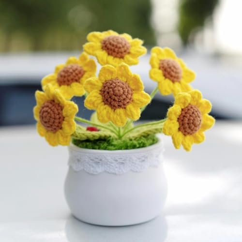 Aiouclay Crochet Sunflower Potted Plants