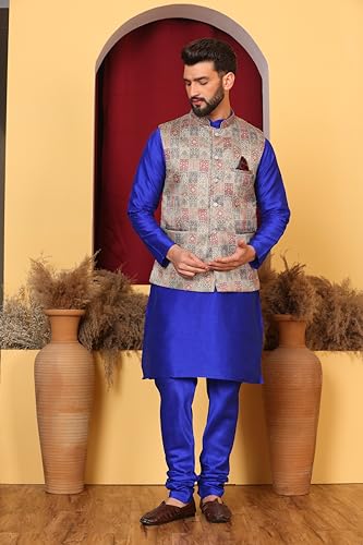 Image of Kurta With Churidar & Multicolor Nehru jacket Set