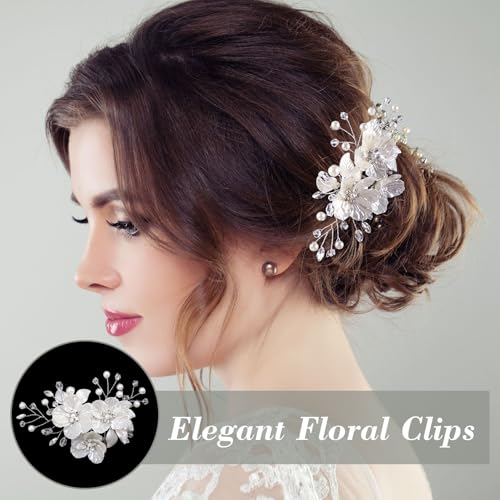 Pinzas para cabello con flores y perlas, 2 piezas miniatura 7