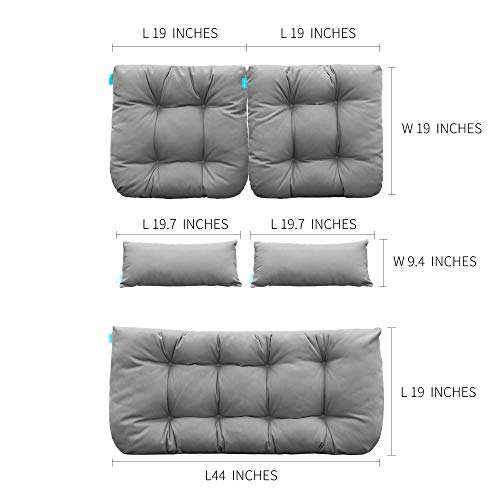 Image of QILLOWAY Outdoor Wicker Cushion Set of 5 - Waterproof Fade Resistant Patio Furniture Cushions, Loveseat 2 U-Shape 2 Lumbar Pillows for Porch, Bench, Backyard, Garden, Grey