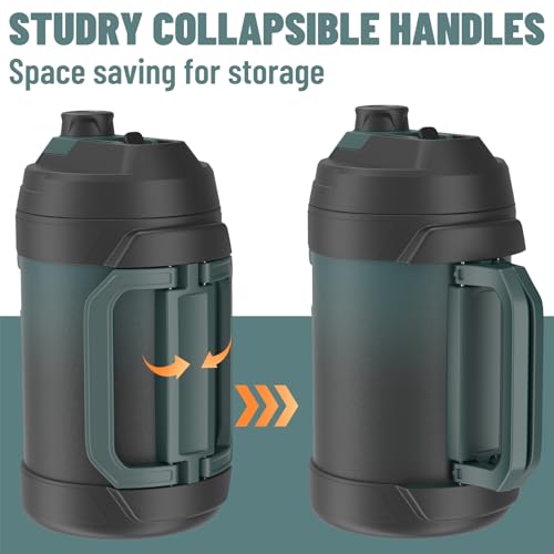 Image of Zukro 1 Gallon Water Jug, One Gallon Large Triple Wall Insulated Water Bottle With Straw and Spout, Keep Cold 48 Hours, No Sweat 128 oz Stainless Steel Sport Jug For Gym, Camping, Outdoors, Black