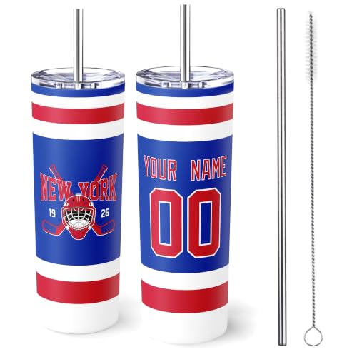Image of ANTKING New York R Tumbler 20oz Travel Mug Custom Name Number Gifts | Stainless Steel Insulated Coffee Cup for Men Women