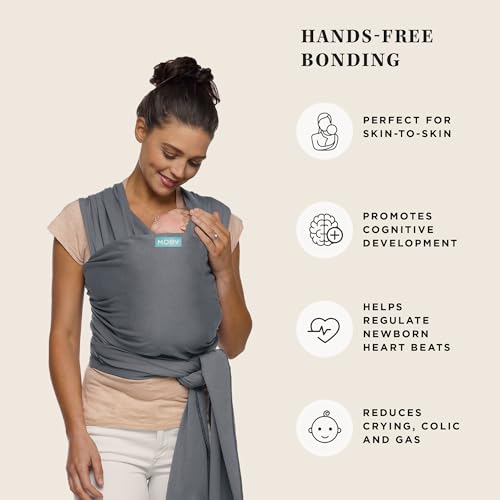 Image of Moby Baby Wrap Carrier Classic for Newborns to Toddlers (8-33lbs), Infant Sling Carrier, Lightweight & Hands Free Design, Adjustable for All Body Types (Flint)