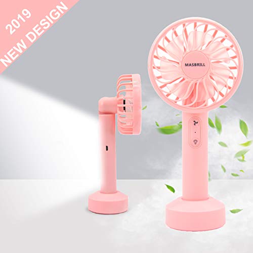 MASBRILL Mini Portable Handheld Fan with USB Rechargeable & 3 Modes Bright LED