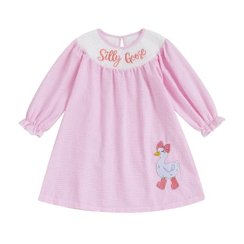 Toddler Girl Birthday Outfit Baby One Silly Goose Dress Smocked Princess Dresses Little Girls Long Sleeve Clothes