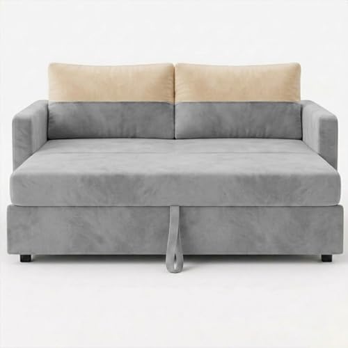 Image of SOCOZI Enrique 2 Seater Sofa Cum Bed | Soft Velvet Suede Fabric | Modern Convertible Design | Plush Comfort Seating for Living Room (Light Grey)