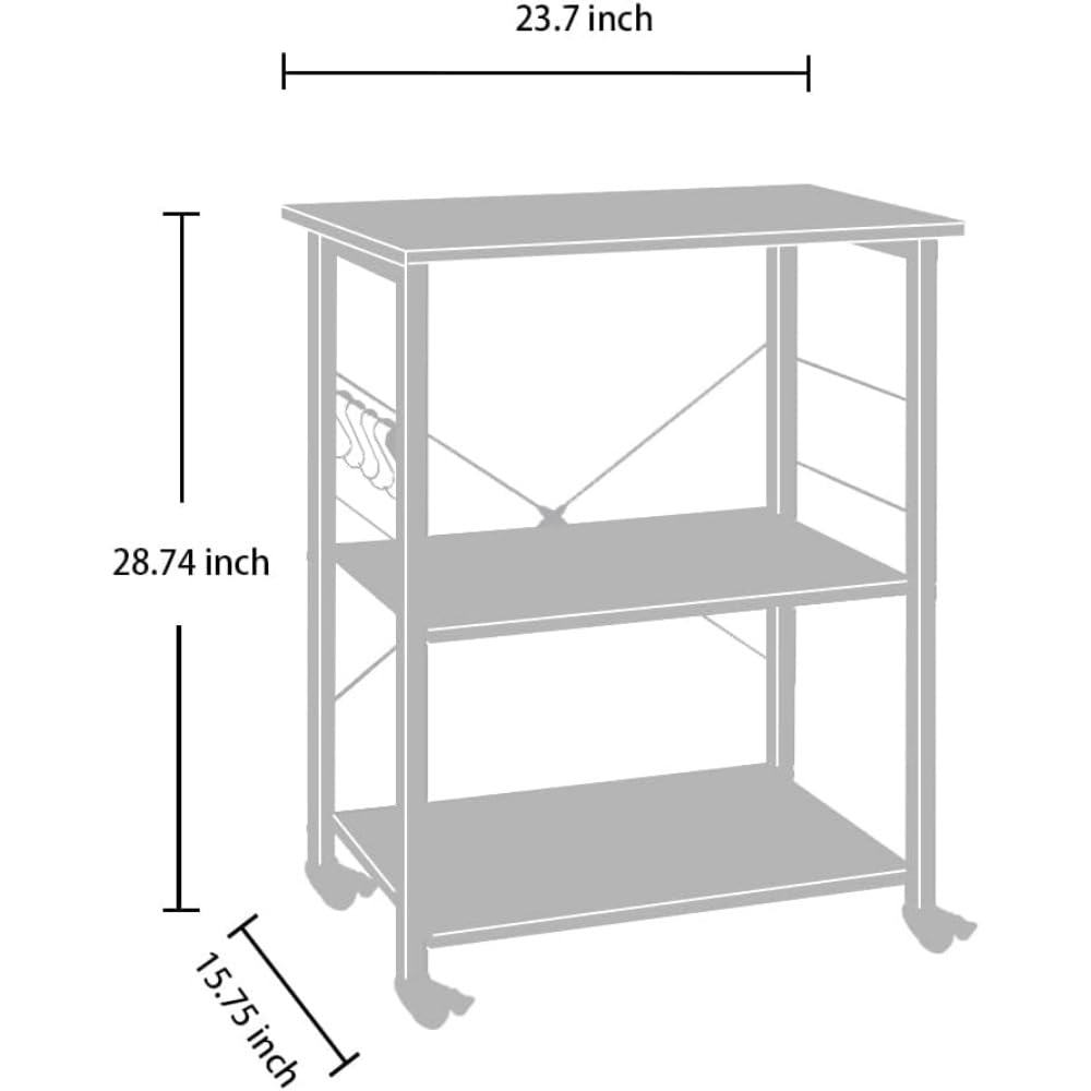 Cocina Scaffale da cucina a 3 livelli con 5 ganci, supporto for forno a microonde, ripiano mobile for workstation, marrone Estante de almacenamiento