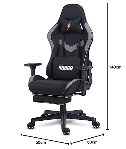 Image of BAYBEE Drogo Evolved Ergonomic Gaming Chair with Footrest,Breathable Fabric,Adjustable Seat&3D Armrest|Head&Massager Lumbar Support Pillow|Home&Office Chair with Full Recline Back(Black)