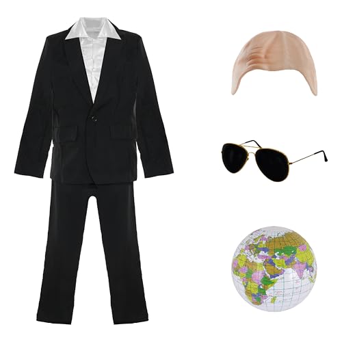 Adults Mr Worldwide Costume - XX-Large - Black Suit White Shirt Latex Bald Cap Sunglasses Black Goatee and Inflatable Globe - Perfect for Rap Artist Dress Up and Music Themed Fancy Dress Events
