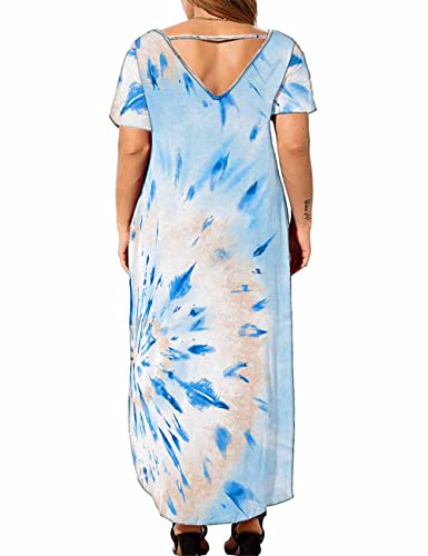 Image of Kancystore Women's Plus Size Dresses Summer Casual Loose Pocket Short Sleeve Slits Long Maxi Dress XL-5X