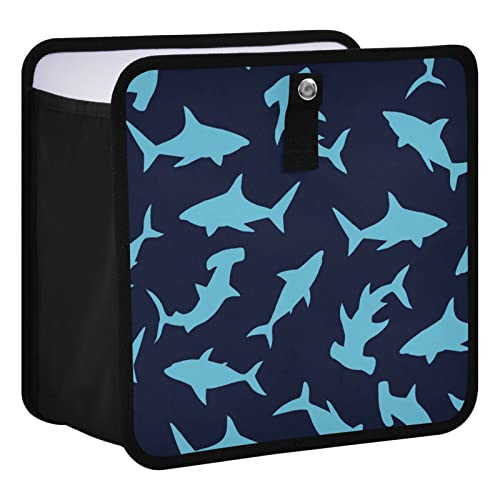 Image of Funny Shark Car Trash Can, Foldable Hanging Car Trash Bag, Animals Dark Blue Small Waterproof Car Accessories Garbage Bin