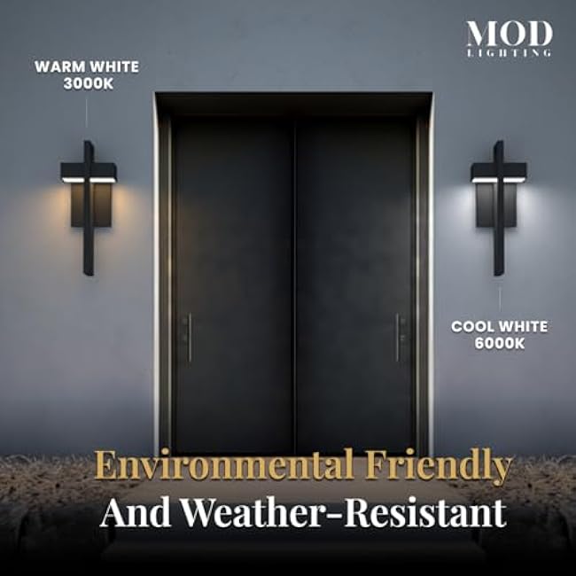 ?????? ???????????????? Terri | Modern Outdoor Wall Lights LED 10W, Exterior Wall Sconce Lights, Stainless Steel Outdoor Light Fixture, Waterproof IP65, 1 Pack (Black | Cool White 6000K | Small 14)