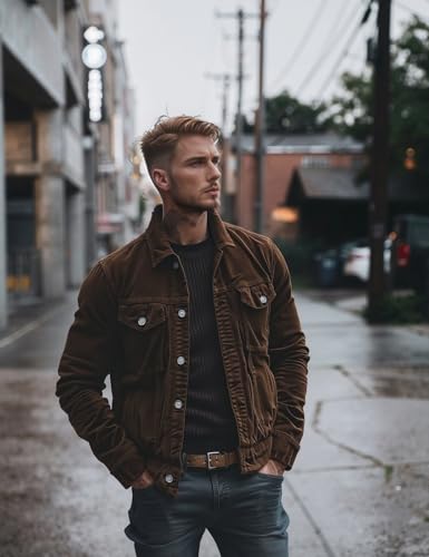 Men's Vintage Corduroy Lapel Jacket,Single Breasted Work Coat with Multi Pockets,Durable Warm Outerwear,Casual 5