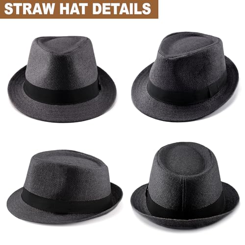 Image of Straw Fedora Hats for Men Women, 1920s Short Brim Trilby Panama Hat Summer Beach Sun Cap