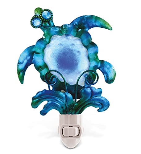 Cota Global Sea Turtle Night Light - Home Décor Wall Plug In Night Light With Switch, Unique Decorative Hand Made Metal & Glass Nightlight For Bathroom, Nursery, Hallway, Kitchen, Bedroom - 6.5 Inch #TOP6
