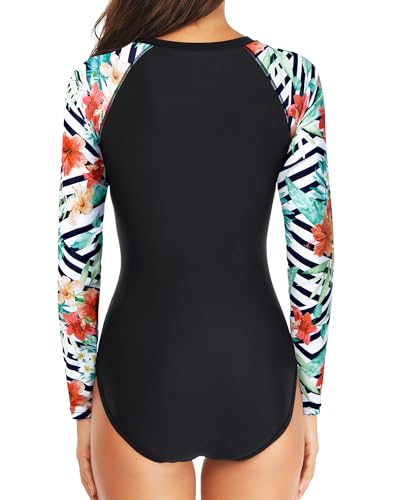 Image of Daci Women One Piece Long Sleeve Swimsuits Rash Guard Built in Bra UPF 50+