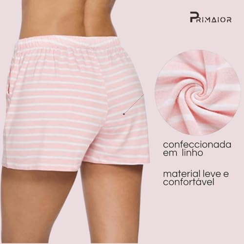 Shorts Bermuda Feminina em Linho Social Alfaiataria com Elastico Listrada (BR, Alfa, G, Plus Size, R