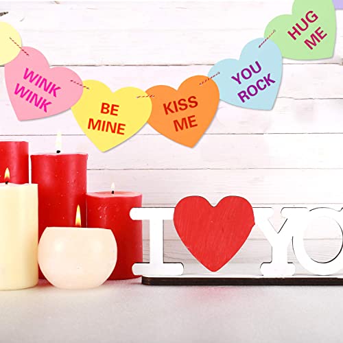 Image of FestikoValentines Day Heart Banner Garland with 32 Pcs Hearts, 32.8ft Candy Color Heart Garland,Heart Sayings Banners for Anniversary,Wedding,Birthday Party,Valentines Decor(2 Strings)