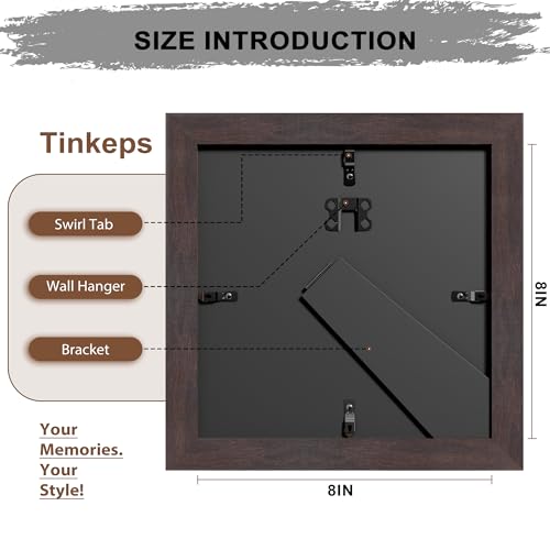 Image of 8x8 Picture Frame Walnut Brown with Black BackBoard, 1.37 Inch Curved Extra Wide Edges MDF Material, Rustic Style Picture Frame 8x8 inches for Wall Decor