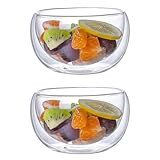 YIJOFU ペアセット デザート・ボウル ダブルウォール 二重構造 耐熱ガラス 小鉢 サラダ 食器 ボール スープ 皿 おしゃれ ガラス デザート スイーツ シリアル 深皿 料理 パスタ 二人暮らし 透明 キッチン レストラン ホテル バンケット 小碗 そうめん鉢 お皿 小付 業務用 深皿 (500ml)