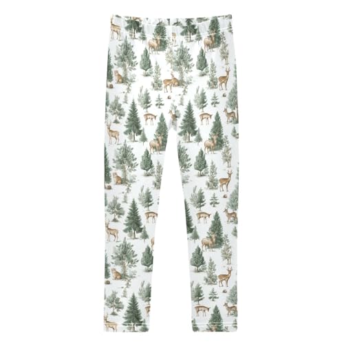 Girls Leggings Soft Toddler Ankle Length Bottoms Deer Forest Kids Dance Yoga Pants 4-10 Years