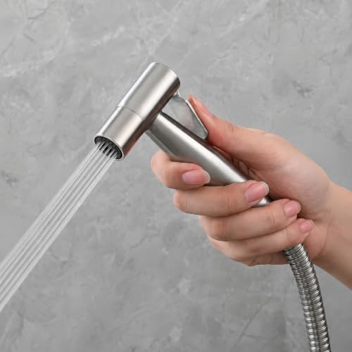Image of Amazon Basics Pure SS 304 Stainless Steel Health Faucet Set Chrome Finish | Jet Spray Gun with Hose Pipe and Holder for Toilet | Bathroom Bidet Sprayer Kit