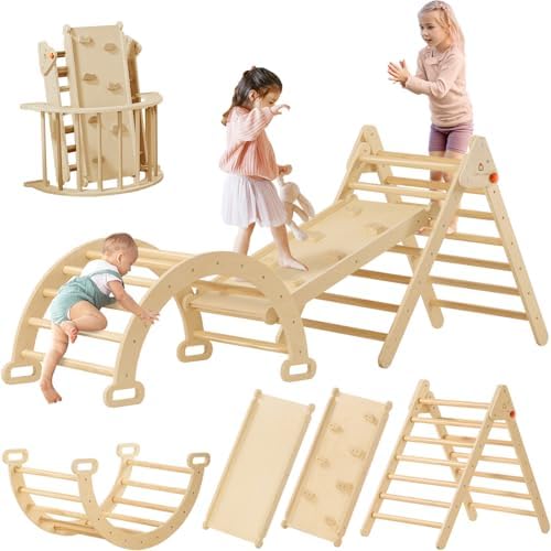 Tiny Land Pikler Triangle Set, 7-in-1 Foldable Pikler Triangle Cl...