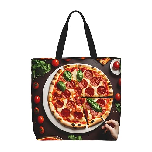 Pizza Food Print Tote Bag Large Women Casual Shoulder Bag Handbag For Outdoors Holiday Weekender Travel Gifts
