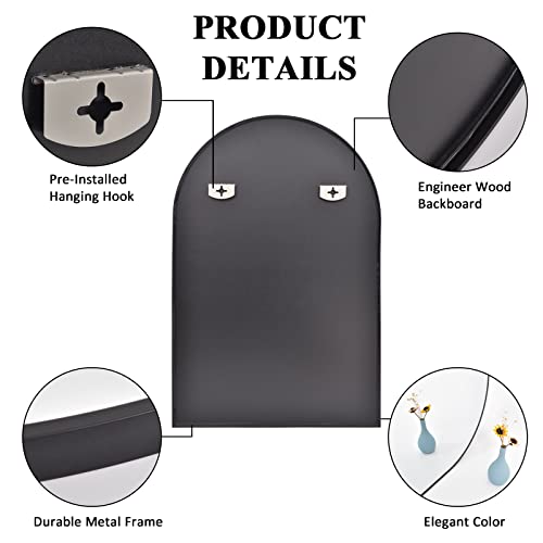 Nuttuto Arched Mirror, 20"X28" Black,Vanity Mirror For Wall, Arched Decorative Mirror, Metal Frame, Hd Glass, Engineered Wood Backboard,Wall Mount Hangs Vertical Mirror #TOP7