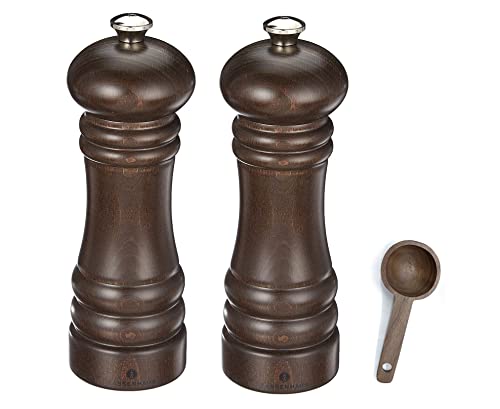 Zassenhaus Berlin Dark Stained Wood Salt & Pepper Mill Gift Set, Refillable Grinder, 7.1 Inches - With Wooden Spice Scoop