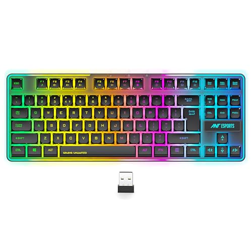 Image of Ant Esports MK720 Pro V2 Wireless TKL RGB Gaming Membrane Keyboard, Backlit Wireless - Long Lasting Rechargeable Battery - Quite Water-Resistant Ergonomics Keyboard - PC PS5 PS4 Xbox One Mac - Black