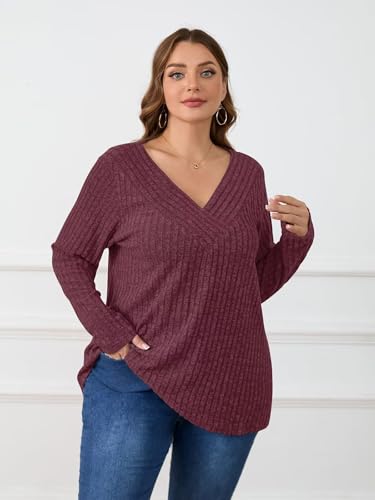 Image of BELAROI Womens Plus Size Sweaters V Neck Fall Tunic Top Pullover Shirts