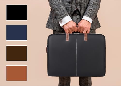 Image of Handcuffs Envelope Sleeve for MacBook Pro 14 Inch | Solid Space Lightweight Faux Leather Case with Handle for Laptops & iPads | Sleek Design Durable & Water Resistant (Black)