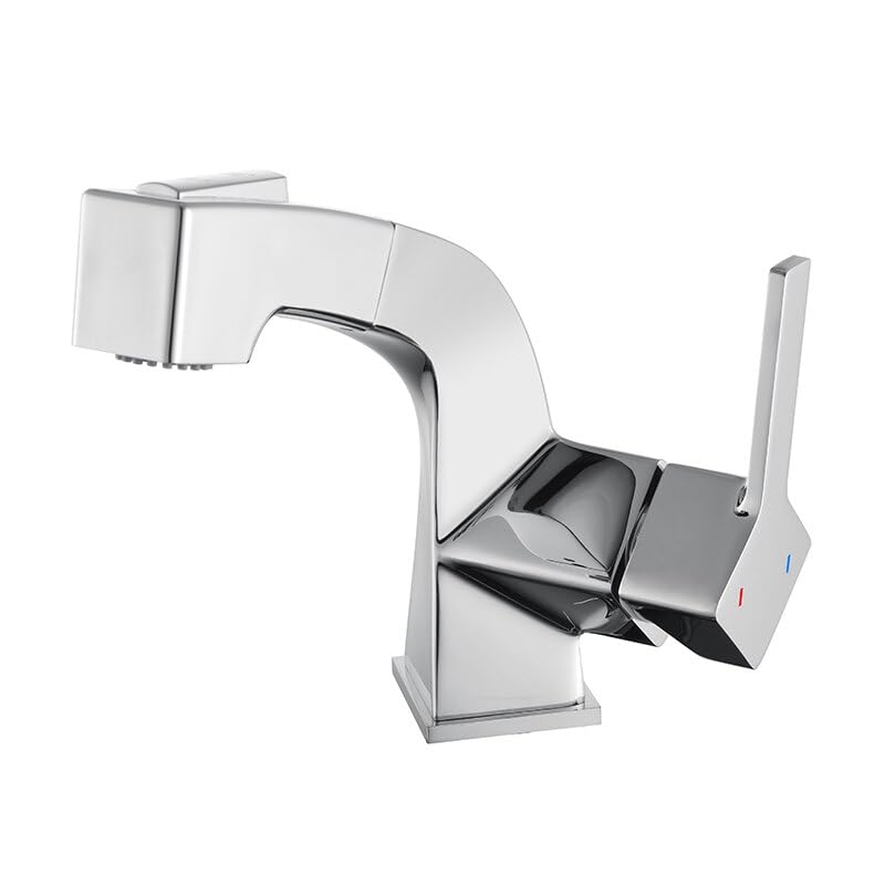 Robinet d'évier de salle de bain extractible chrome mitigeur poignée unique eau chaude froide