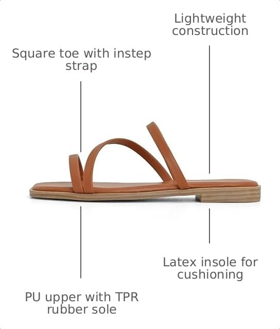 Image of LACUONE Strappy Flat Sandals For Women Slip On Square Open Toe Slides Sandals