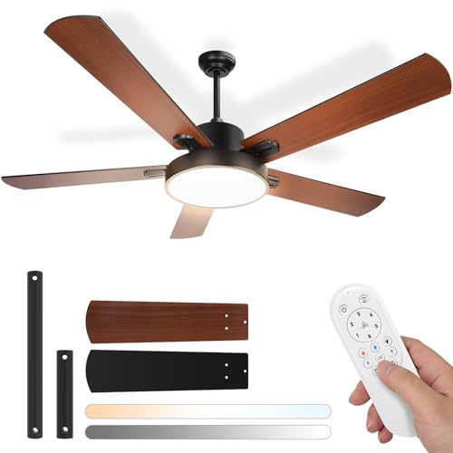 Aigostar Ventilador de Techo con Luz Silencioso 52″, Motor DC Reversible 29W, 31.5W LED, Mando a Distancia, 6 Velocidades, 3000K/4000K/6500K Regulable, Ideal para Dormitorio, Sala o Cocina