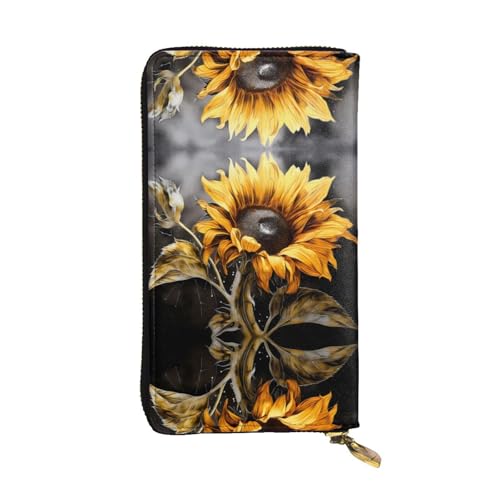 Portefeuille en cuir tournesol de grande taille pour femme