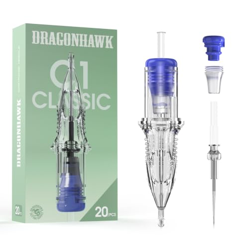 Image of Dragonhawk Classic C1 1203RL Tattoo Needle Cartridges | 20 Clear Round Liners, Individually Sealed, Crisp Lining for Beginners and Artists