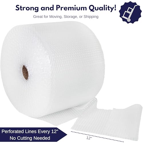 Protective Bubble Roll Wrap - 225FT x 12IN Clear, 3/16" Dense Small Bubble Cushioning for Fragile Items, Dish Packing & Packaging Supplies Shipping & Storage - Perforated Every 12IN