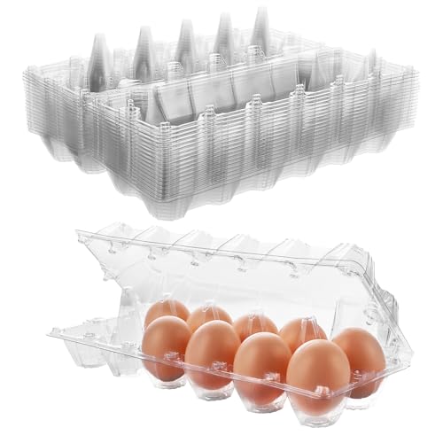 ZOFUN 60 cajas para huevos de plástico para 12 huevos con tapa, cajas transparentes con pegatinas, fácil de limpiar, para frigorífico, hueveras, plástico, 295 x 104 x 68 mm