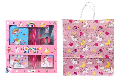 Image of Jiada Unicorn-Themed Stationery Set for Kids - School Kit with Pencil Case, Pencils, Eraser, Ruler, Sharpener & More - Cute Stationery Items with Free Paper Bag