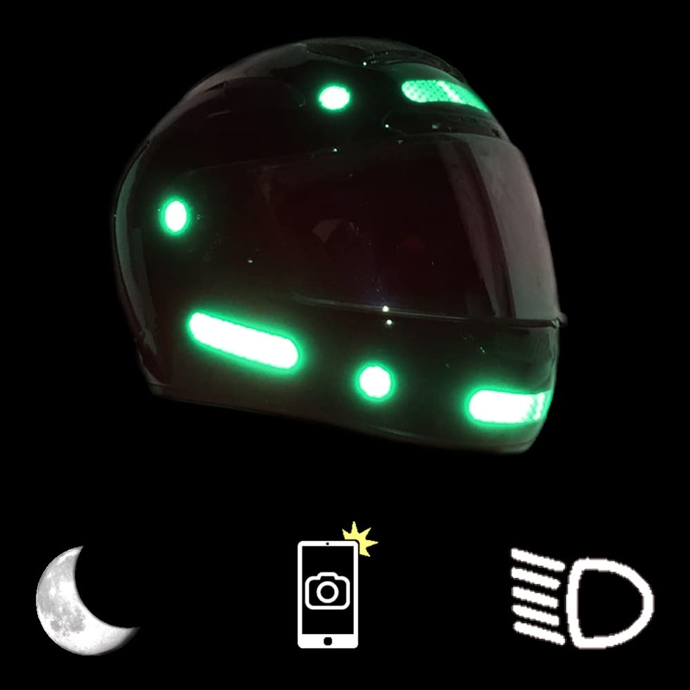 customTAYLOR33 Lot de 2 autocollants réfléchissants de sécurité pour moto, vélo, snowboard, casque de course ou véhicules (12 bandes et 12 cercles), vert