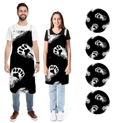 Tablier de cuisine pour homme et femme ajustable en lin avec 2 poches