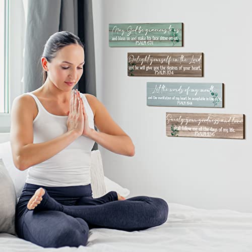 Yulejo 4 Pieces Bible Verses Wall Decor Psalms Scripture Wooden Christian Sign Rustic Wall Art Prayer Decorations for Home (Delicate Style)