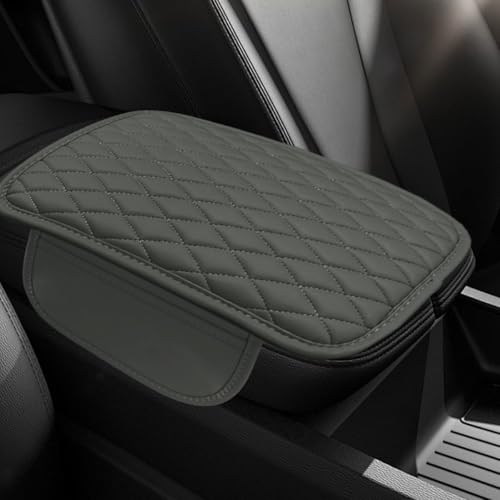 Car Center Console Cover, Car Armrest Cover Cushion, Leather Support Pad with 2 Storage Bags, Universal Interior Decorative Accessory for Most Vehicles, SUVs, Trucks, RVs (Gray)