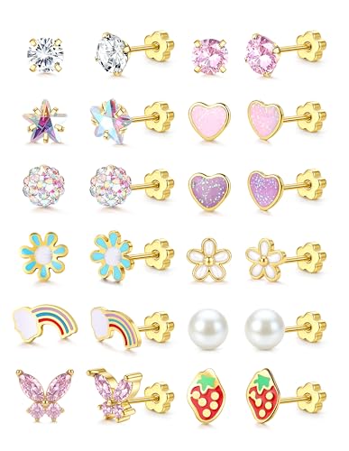 YADOCA 12 Paires Boucle d'Oreille Enfant Fille Or Boucles d'Oreilles Femme Acier Inoxydable Petites...