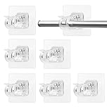 Veridius 6PCS Self Adhesive Curtain Hooks No Drill Rod Brackets Heavy Duty Adjustable Transparent Pole Fixing Rods Holders for Doors Windows Bathroom Kitchen Strong Glue Wall Hooks for Towels Drapes